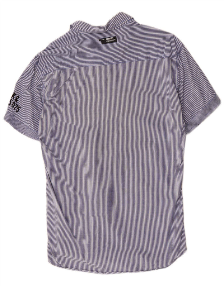 Jack & Jones Mens Short Sleeve Shirt Large Blue Pinstripe