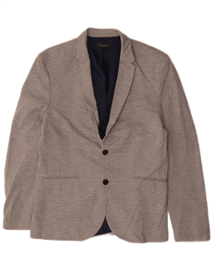 Zara Mens 2 Button Blazer Jacket UK 42 XL Grey Polyester