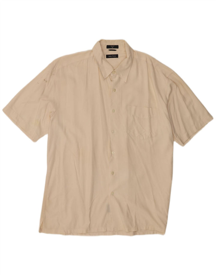 Nautica Mens Short Sleeve Shirt XL Beige Silk
