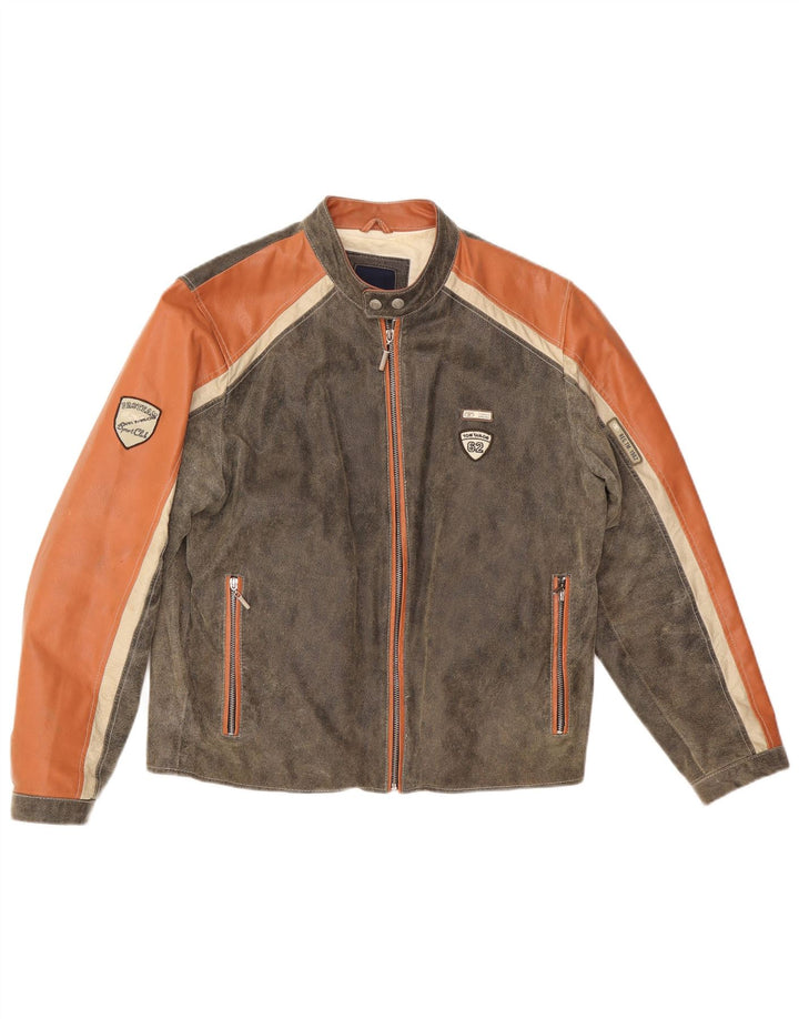 Tom Tailor Herren-Leder-Racer-Jacke, UK 36, kleines braunes Colourblock-Leder