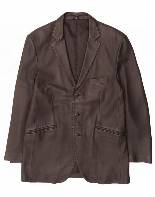 Ben Sherman Herre 3-knaps læderblazerjakke UK 40 Large Black