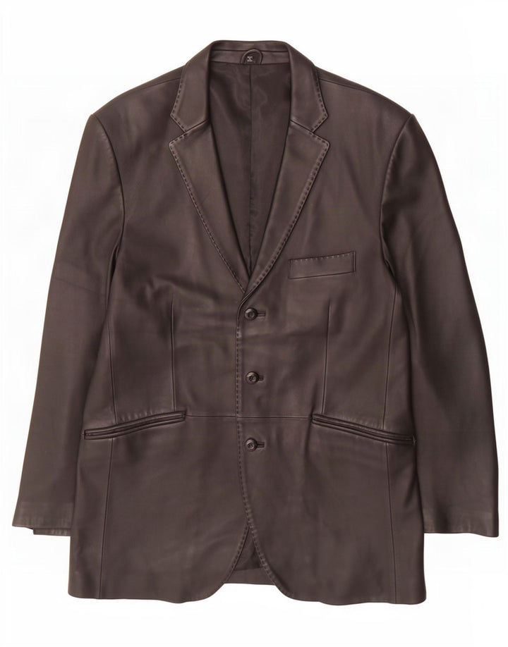 Ben Sherman Mens 3 Button Leather Blazer Jacket UK 40 Large Black