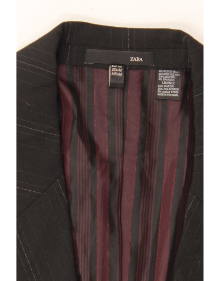Zara Dame 1 Knap Blazer Jakke EU 50 Medium Sort Nålestribet Polyester