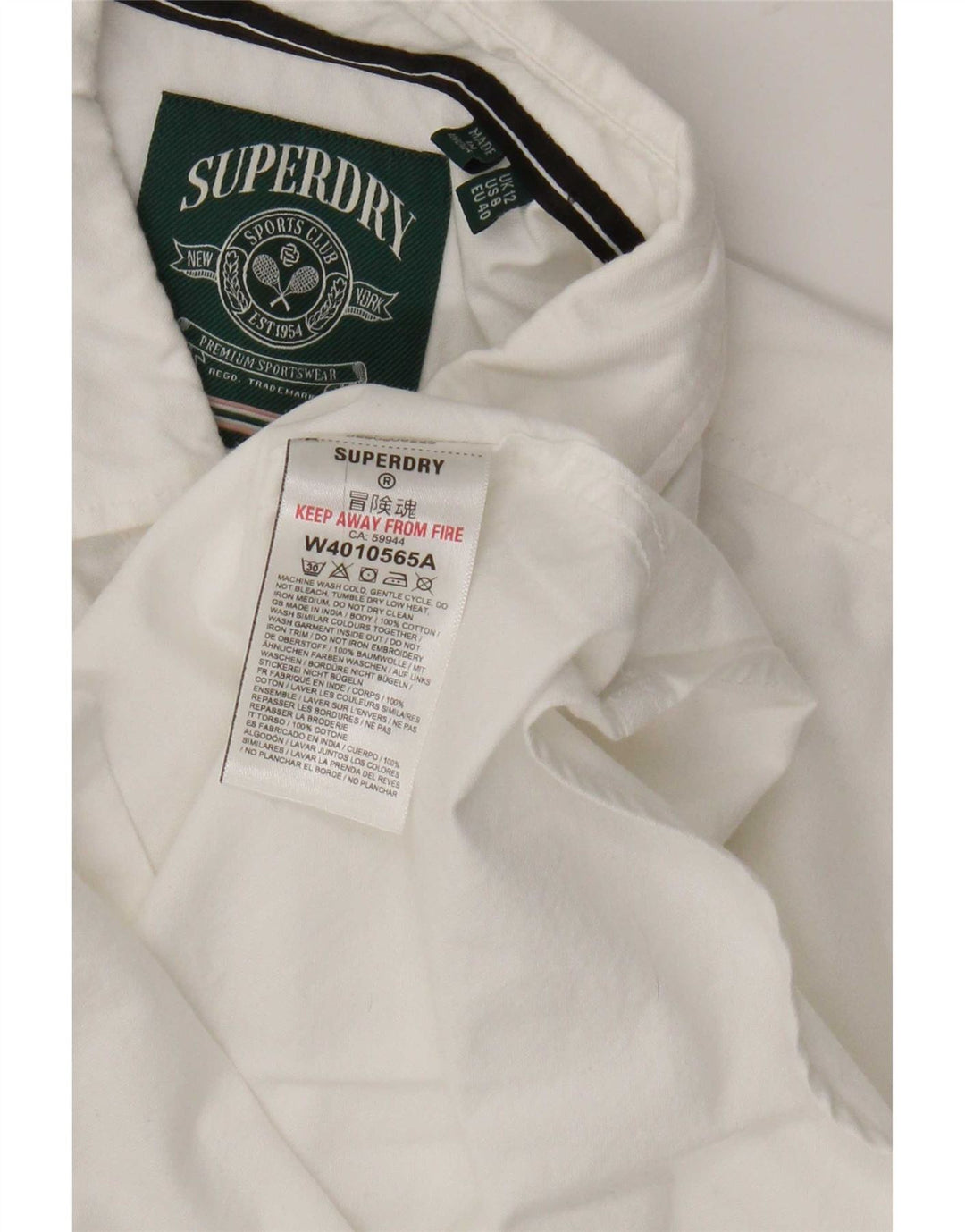 Superdry Chemise Femme UK 12 Coton Blanc Moyen