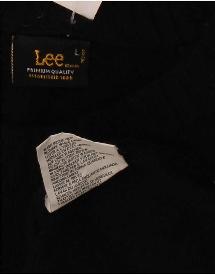 Lee Damen-Pullover mit grafischem Rundhalsausschnitt, groß, marineblaue Wolle