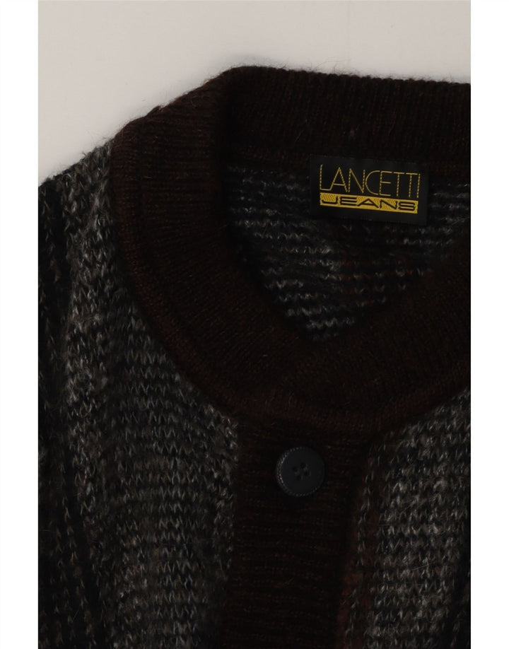 Lancetti Mens Cardigan Sweater Medium Grey Striped