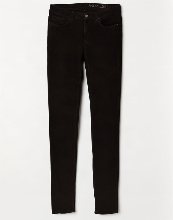 Calça feminina Jigsaw Richmond Fit skinny de veludo W26 L32 algodão preto