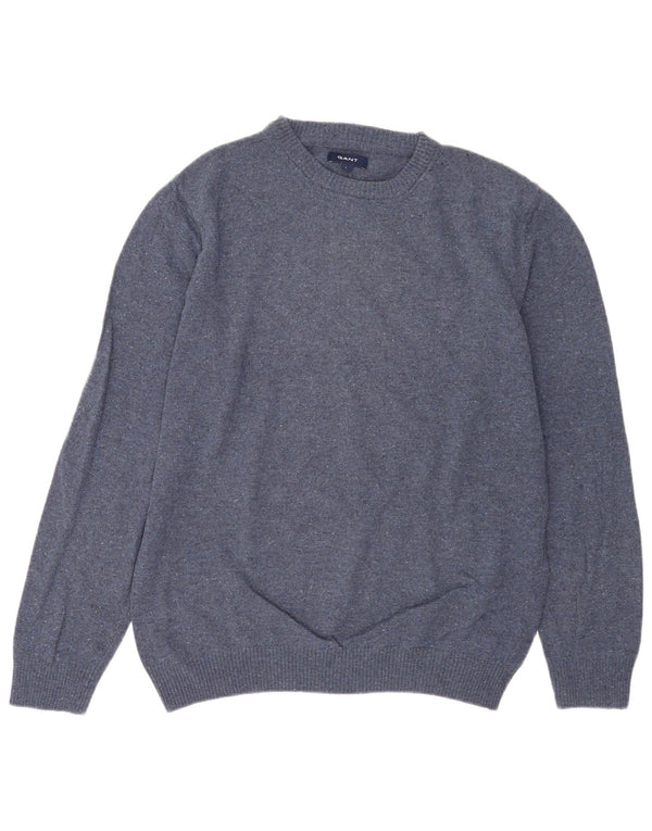 Gant Mens Crew Neck Jumper Sweater Large Blue Flecked Wool