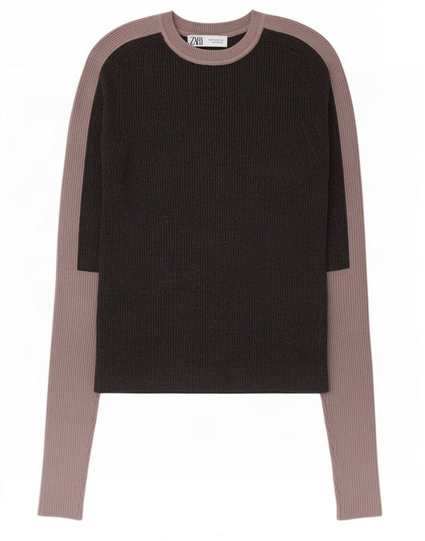 Zara Womens Crop Blouse Top UK 12 Medium Grey Colourblock Viscose