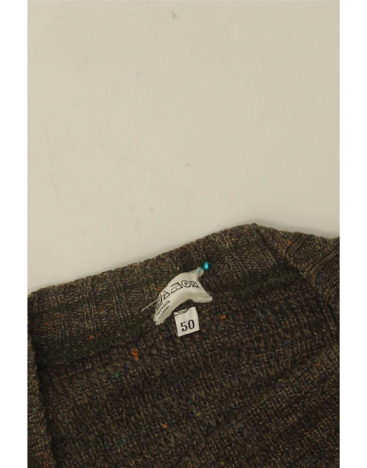 Vintage Mens Cardigan Sweater IT 50 Medium Khaki Flecked Acrylic