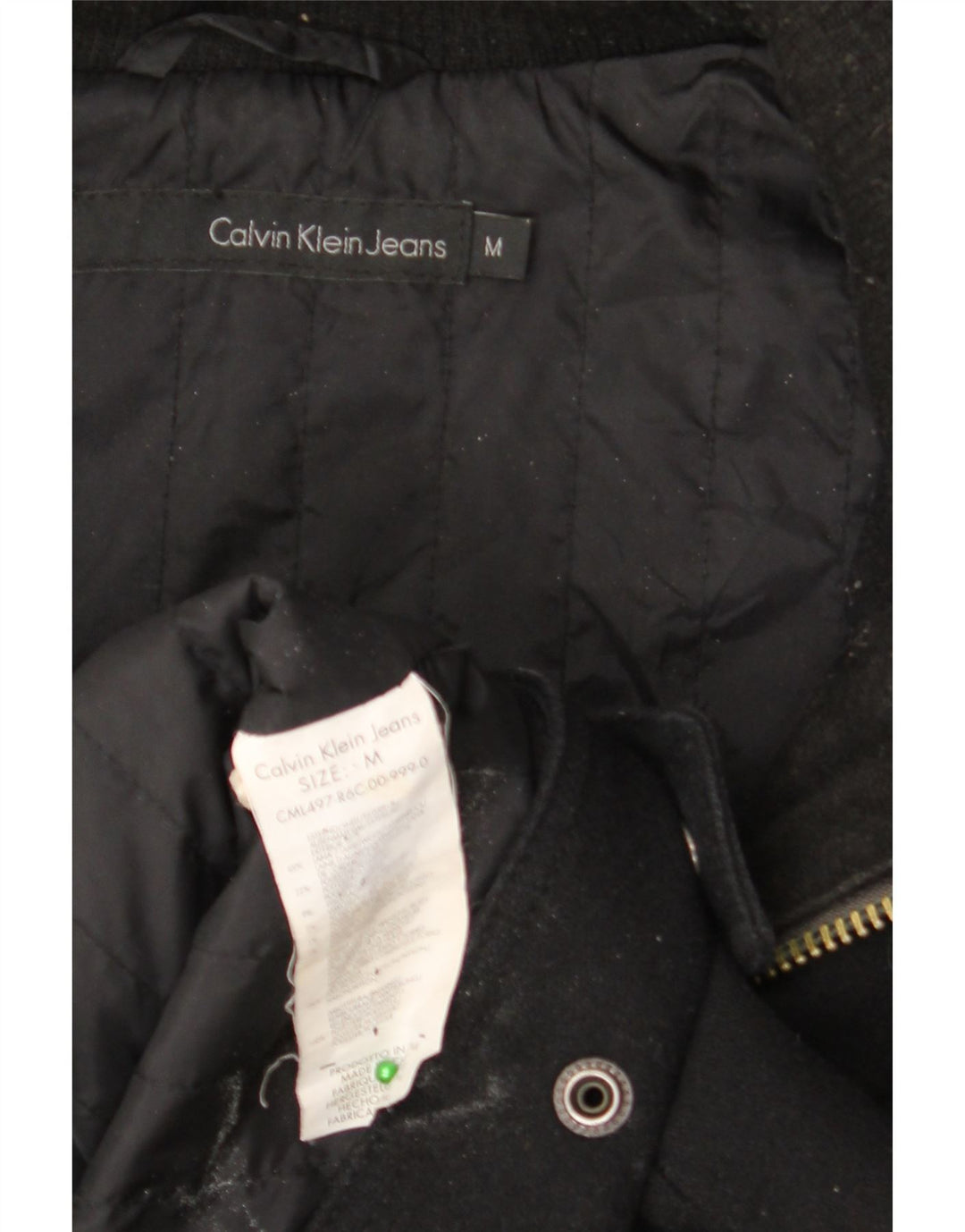 CALVIN KLEIN JEANS Mens Hooded Bomber Jacket UK 38 Medium Black Wool