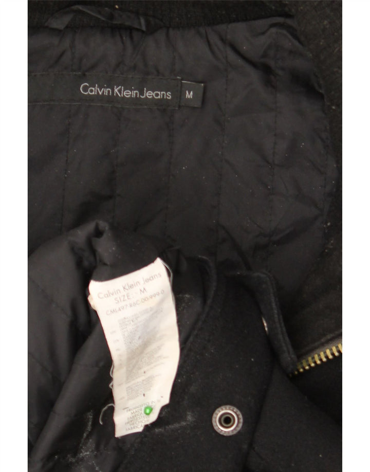 CALVIN KLEIN JEANS Mens Hooded Bomber Jacket UK 38 Medium Black Wool