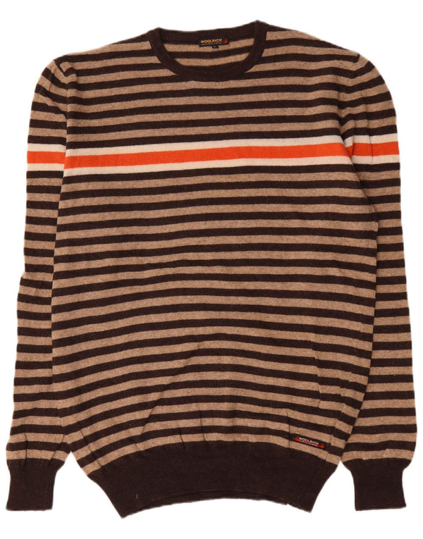 Woolrich Ανδρικό πουλόβερ με λαιμόκοψη XL μπεζ ριγέ