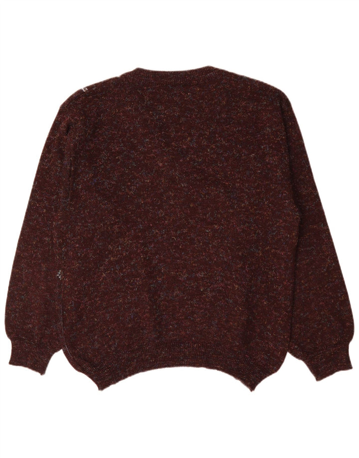 Vintage Mens V-Neck Jumper Sweater IT 48 Medium Brown Geometric Polyacrylic