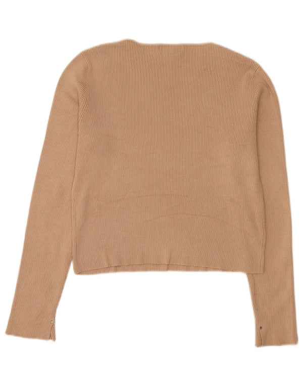 Calvin Klein Jeans da donna Crop Top manica lunga UK 14 Large Marrone Rayon