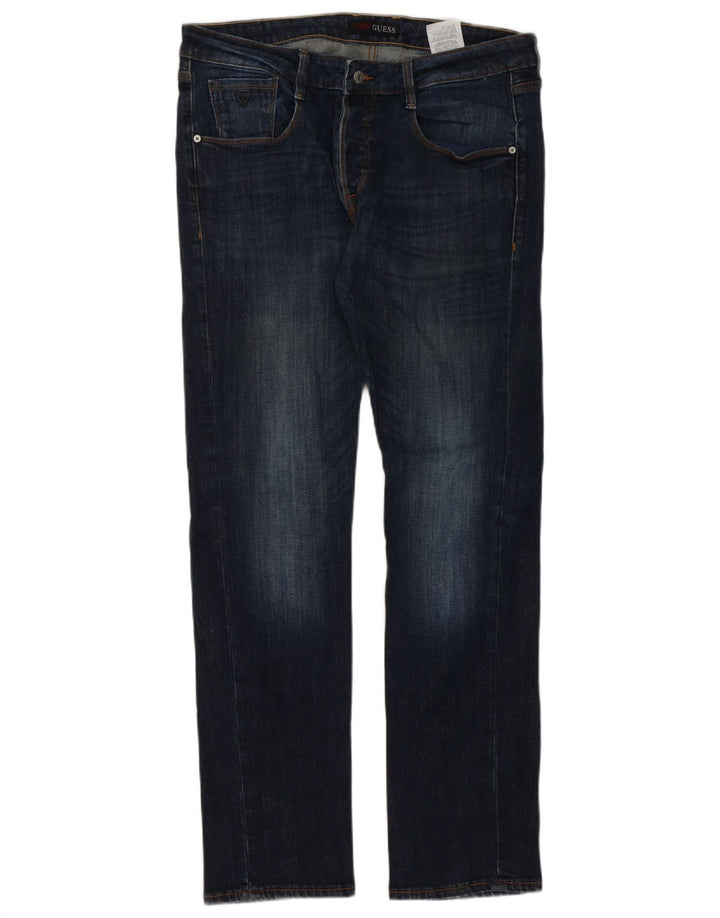 Guess Mens Slim Jeans W34 L34 Navy Blue Cotton