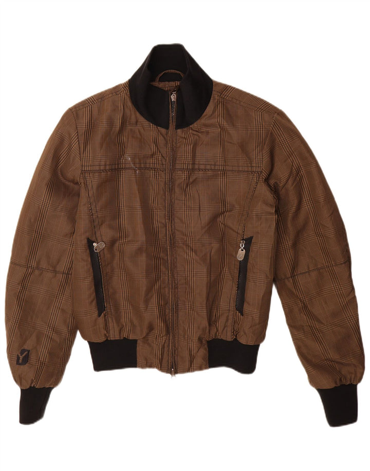YELL! Mens Bomber Jacket UK 36 Small Brown Check Polyester