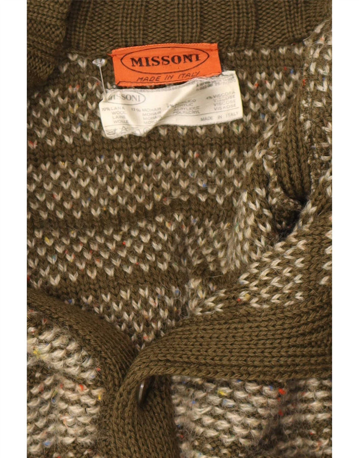 Missoni Maglione cardigan da uomo in lana a righe kaki medie