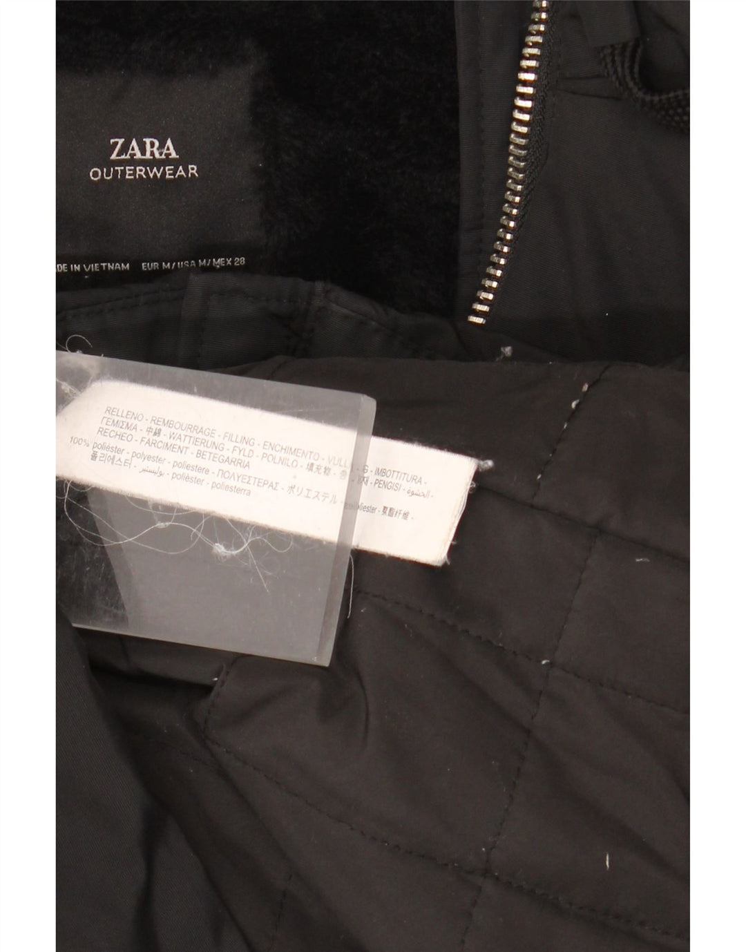 ZARA Womens Hooded Sherpa Windbreaker Coat UK 14 Medium Black Polyester