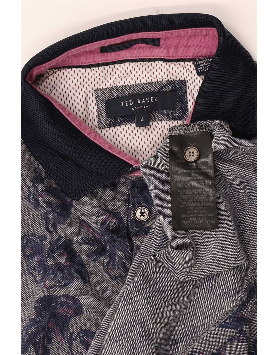 Ted Baker Mens Polo Shirt Size 4 Large Grey Floral Cotton