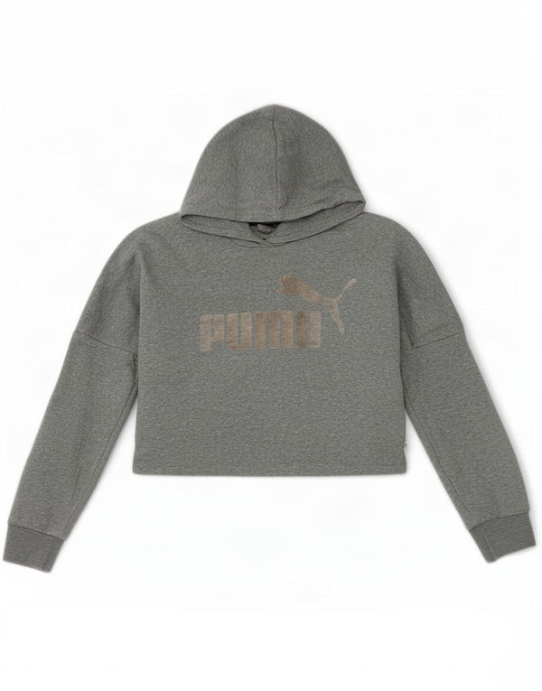 Puma Girls Oversized Grafisk Crop hættetrøje 11-12 år Grå