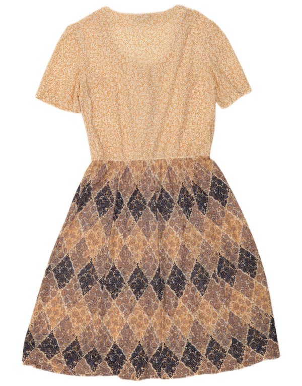 Vintage Dame Maxi Kjole UK 16 Large Beige Floral