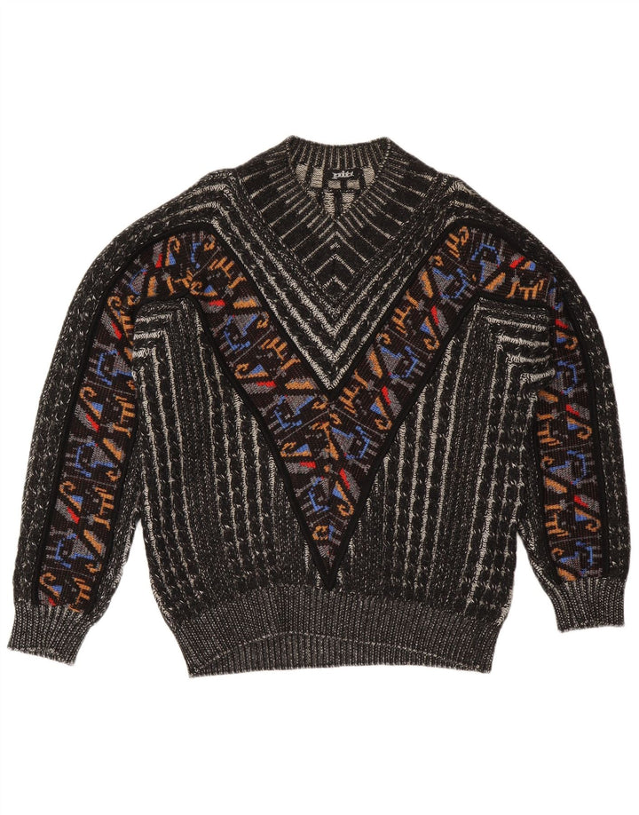Pitti Mens V-Neck Jumper Sweater Large Black Geometric