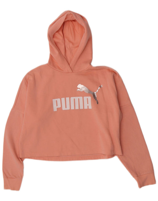 Puma Girls Crop Graphic Hoodie Jumper 13-14 Years Pink Cotton