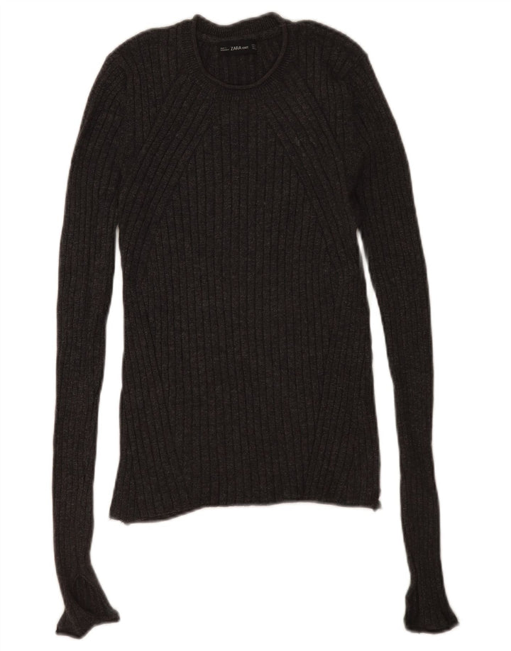 Zara Womens Crew Neck Jumper Sweater UK 12 Medium Grey Viscose