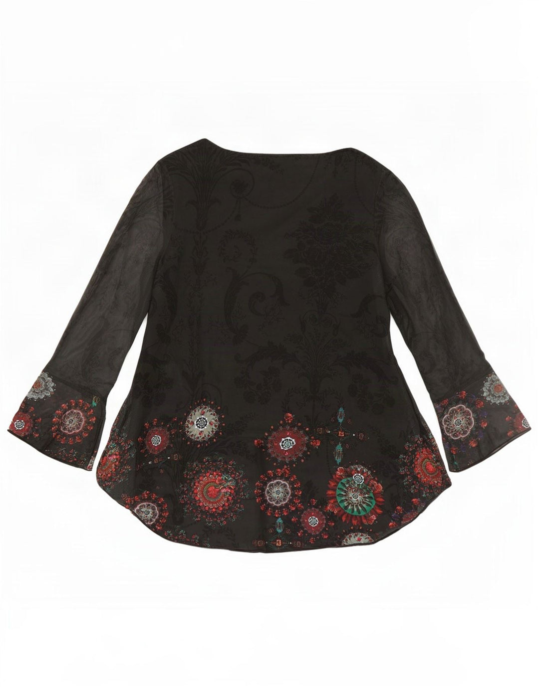 Desigual ženska majica s tunikom dugih rukava UK 12 Srednje crna paisley poliester