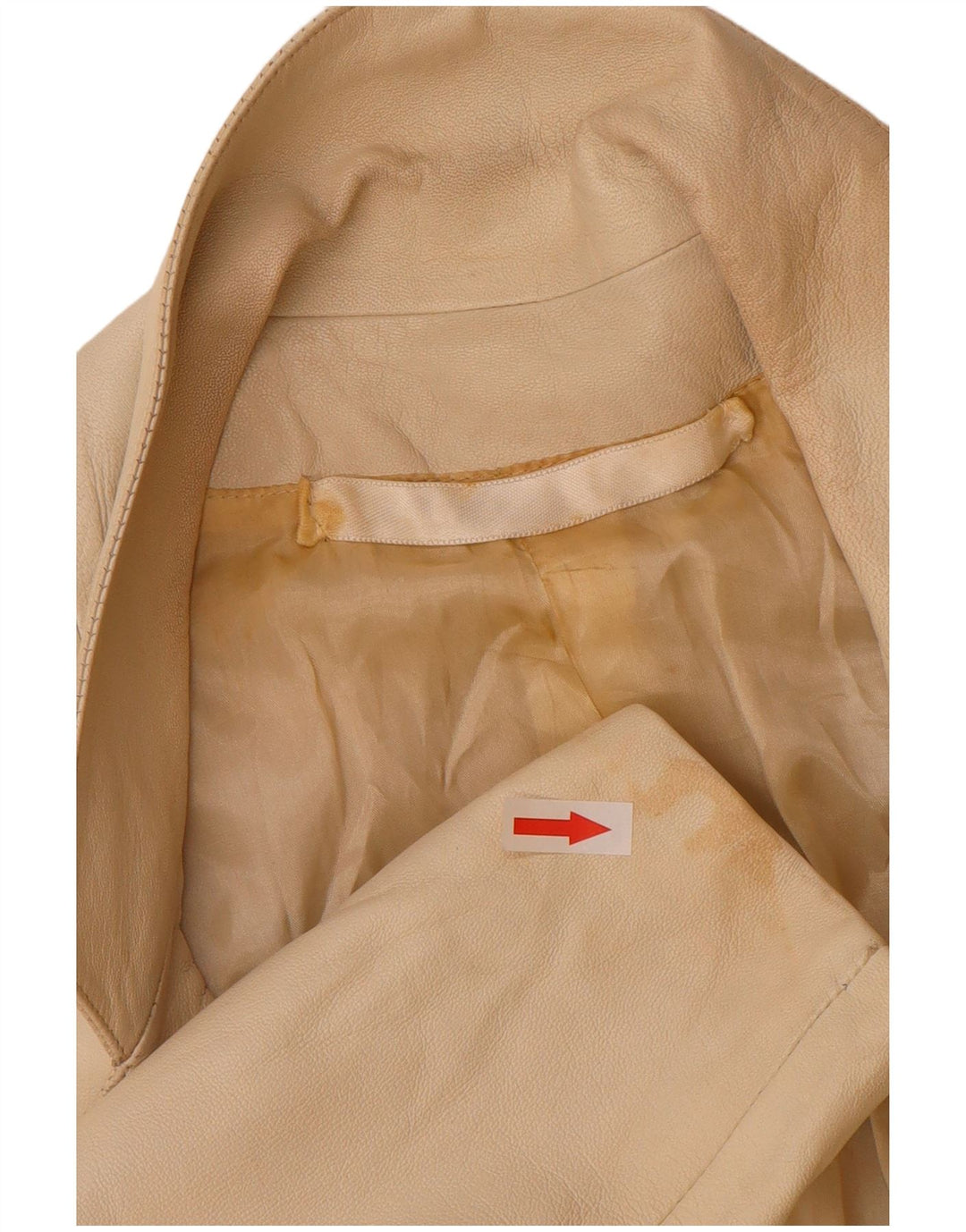 Giacca blazer in pelle doppio petto vintage da donna UK 12 beige medio