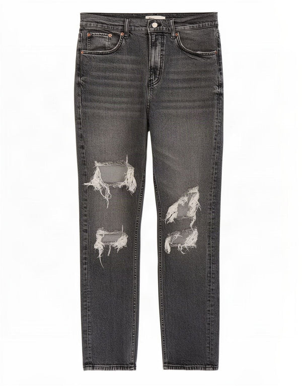 Zara Womens Distressed Straight Jeans EU 40 Medium W30 L31 Grey Cotton