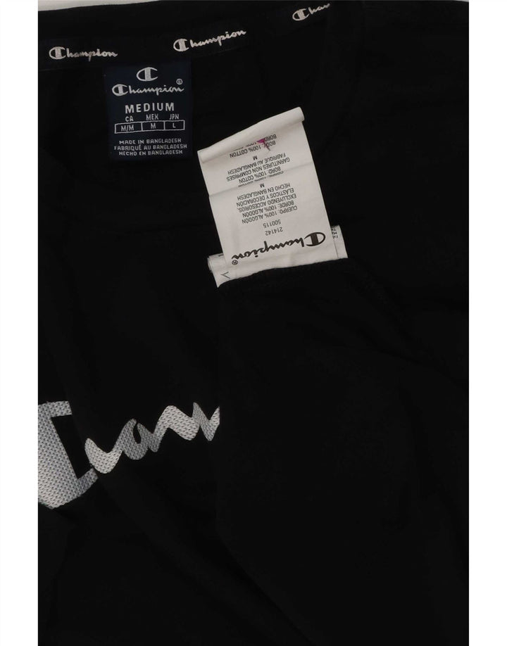 Champion Mens Graphic T-Shirt Top Medium Black Cotton