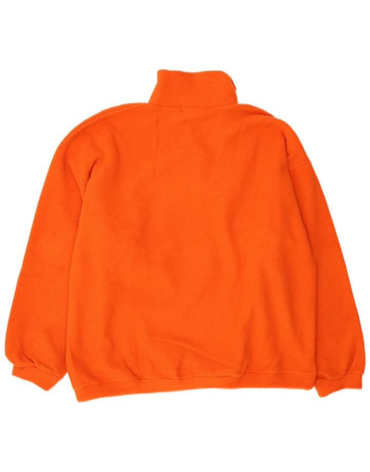 Vintage Mens Button Neck Fleece Jumper XL Orange Polyester