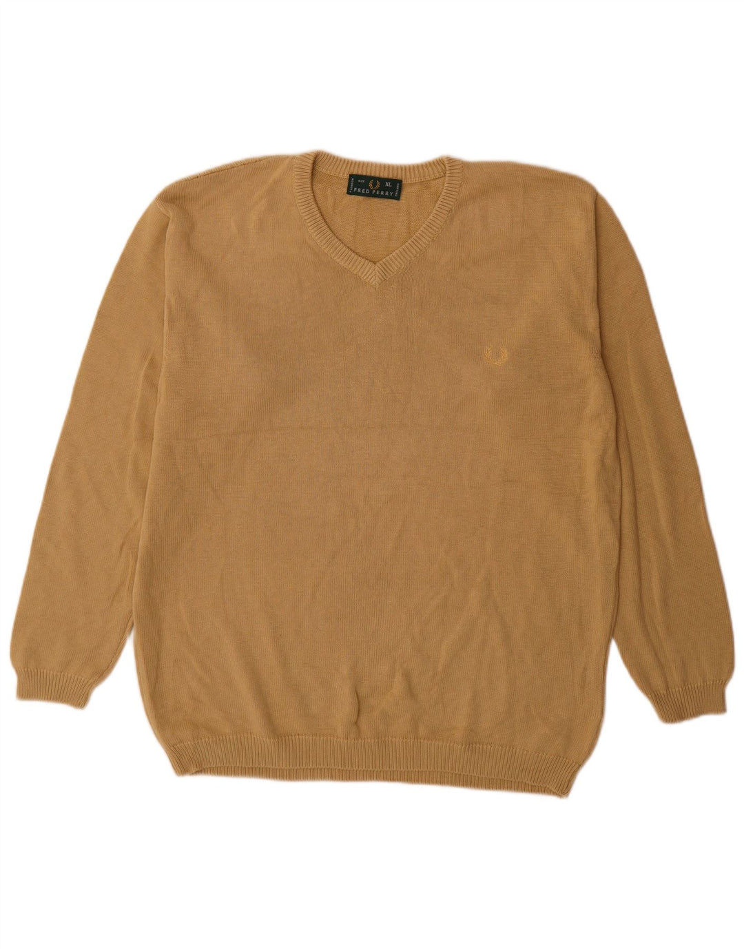 Fred Perry Mens V-Neck Jumper Sweater XL Beige Cotton