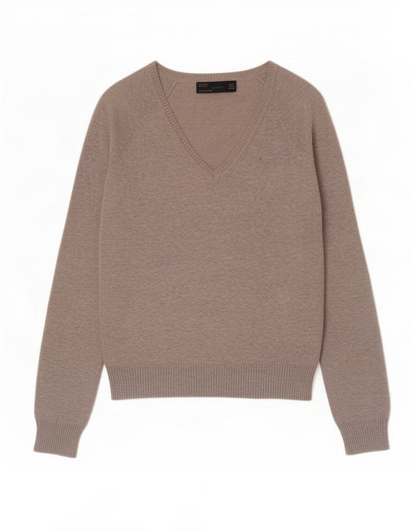 Maglione Zara da donna con scollo a V UK 10 piccolo cotone chiazzato grigio