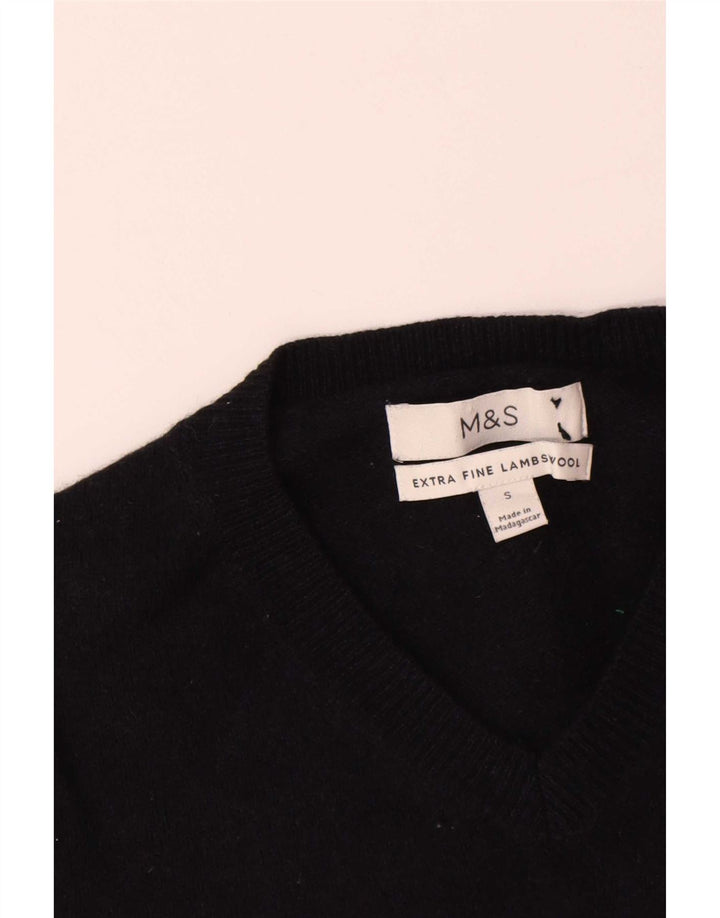 Marks & Spencer Mens V-Neck Jumper Sweater Small Navy Blue Lambswool