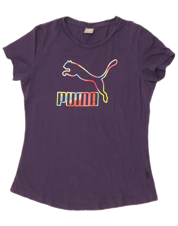 Puma Womens Graphic T-Shirt Top UK 12 Medium Navy Blue