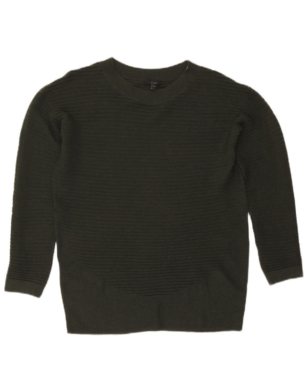 Cos Dame Oversized Boat Neck Jumper Sweater UK 6 XS Khaki Wool