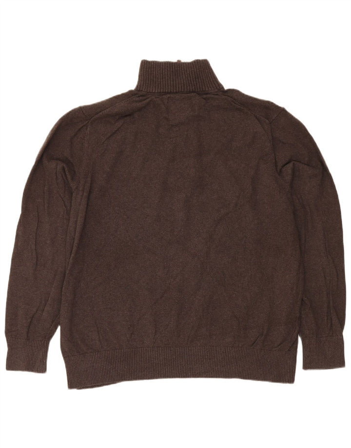 Eddie Bauer Mens Zip Neck Jumper Sweater XL Brown Cotton