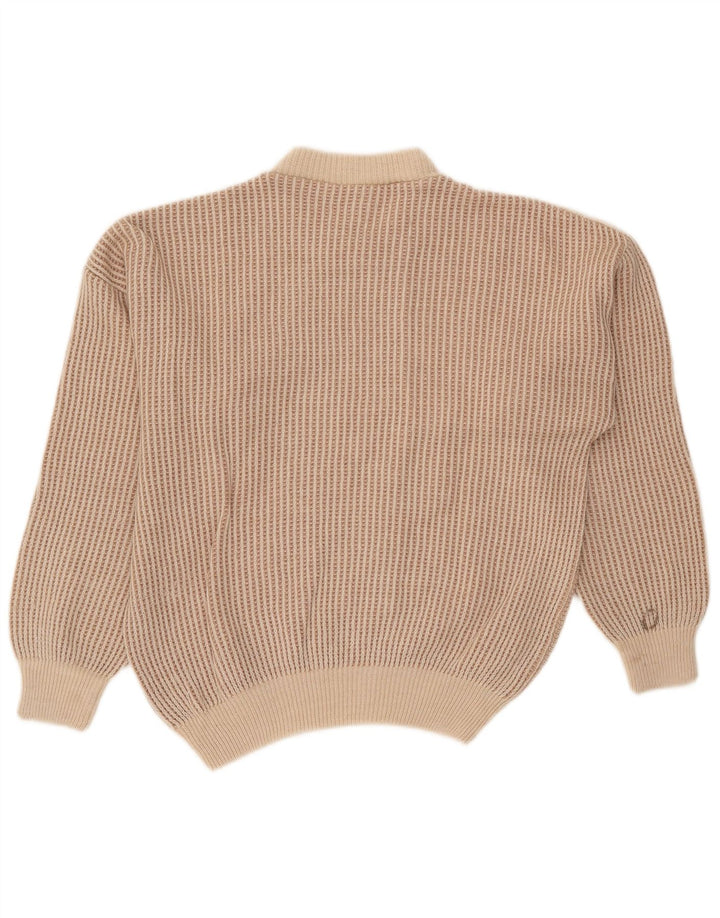 Oscar Forghieri Herre Crew Neck Jumper Sweater Medium Beige Stribet Uld