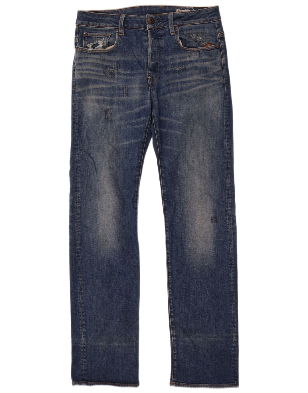 G-Star Herren Distressed Straight Jeans W30 L34 Blaue Baumwolle