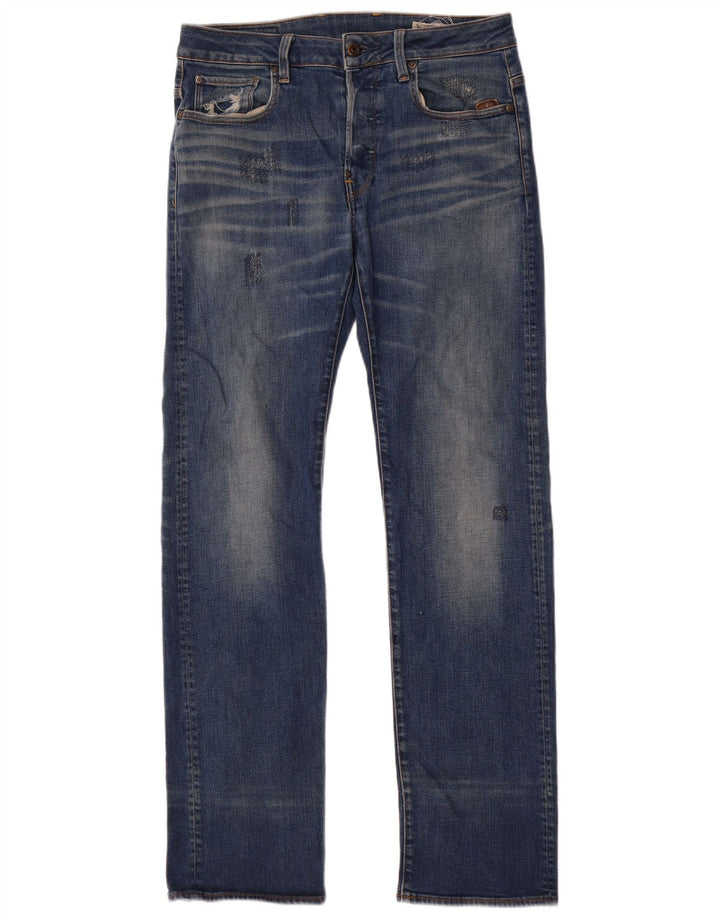 G-Star Herren Distressed Straight Jeans W30 L34 Blaue Baumwolle