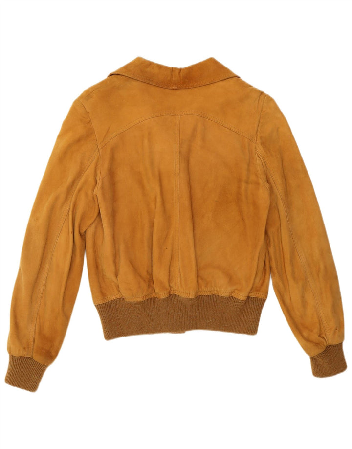 Vintage Womens Suede Bomber Jacket IT 44 Medium Brown Retro