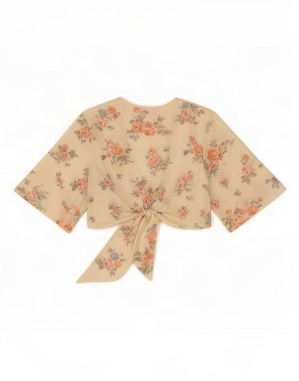 Topshop Womens Wrap Bolero Cardigan Top UK 8 Small Beige Floral Poliester