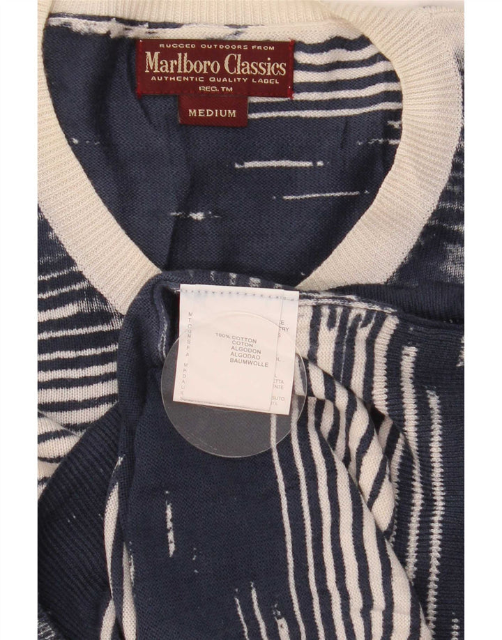 Marlboro Classics Mens V-Neck Jumper Sweater Medium Navy Blue Pinstripe