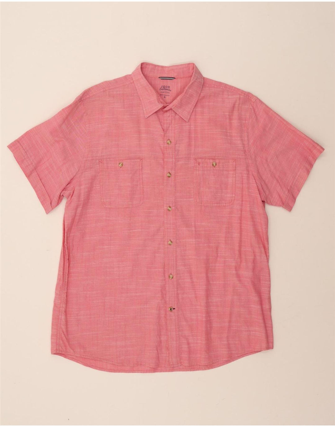 IZOD Mens Short Sleeve Shirt XL Pink Cotton Vintage Izod and Second-Hand Izod from Messina Hembry 