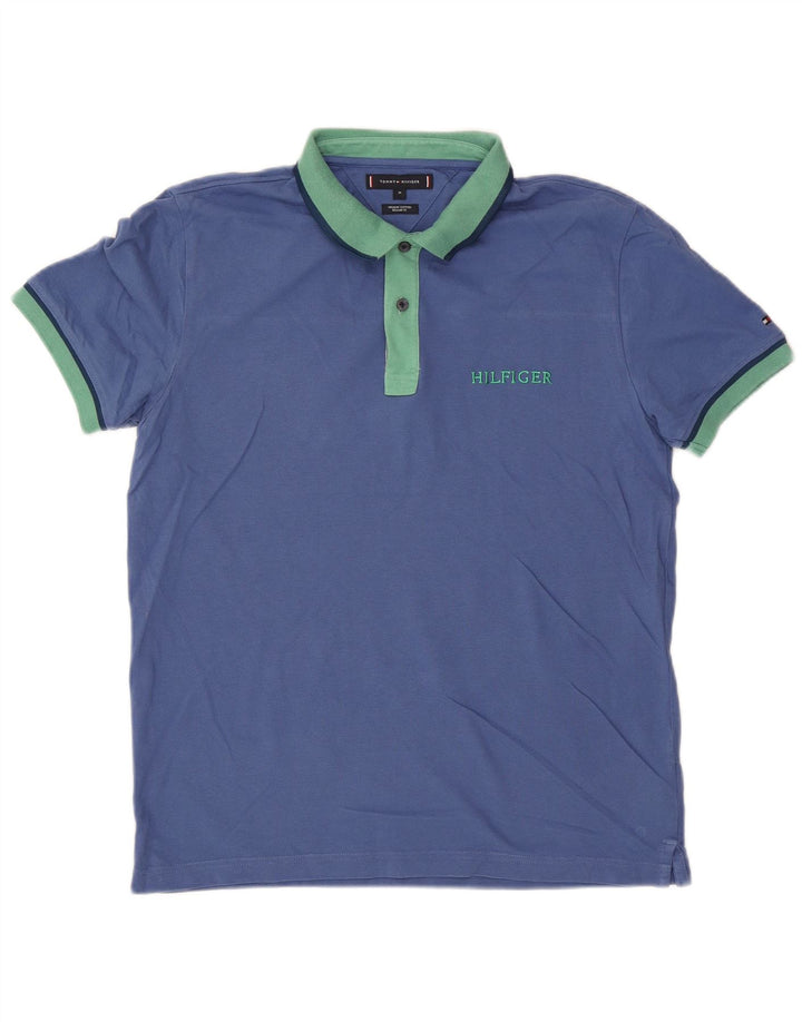 TOMMY HILFIGER Mens Regular Fit Polo Shirt Medium Blue Cotton
