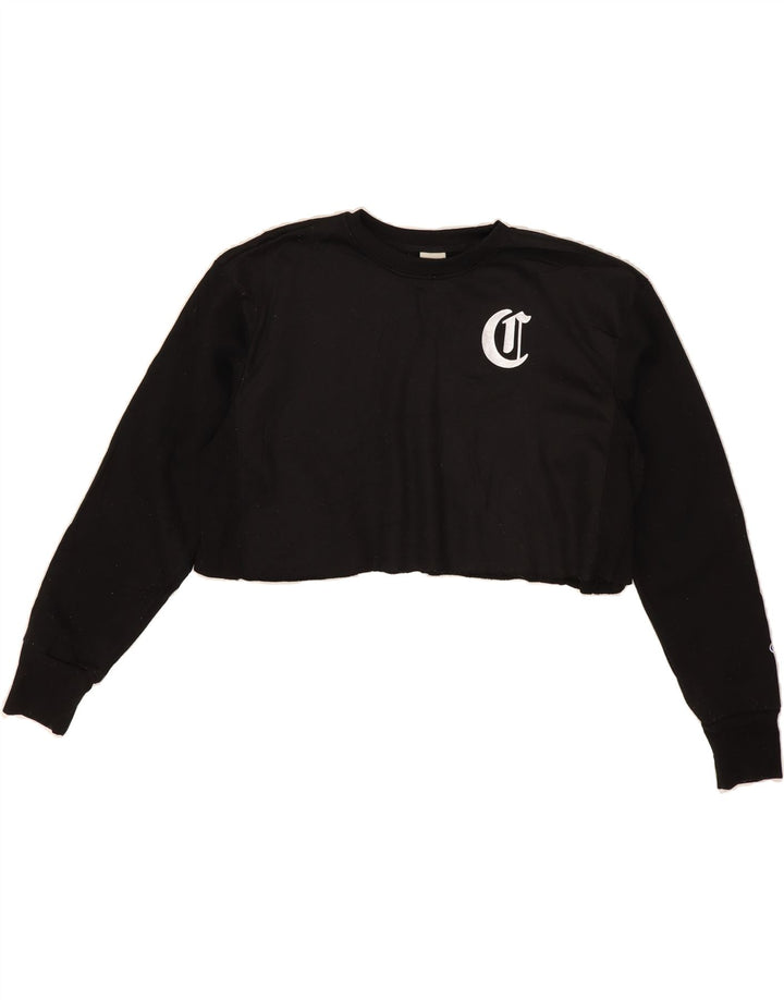 CHAMPION Womens Crop Graphic Sweatshirt Jumper UK 14 Medium Black Vintage Champion and Second-Hand Champion from Messina Hembry 
