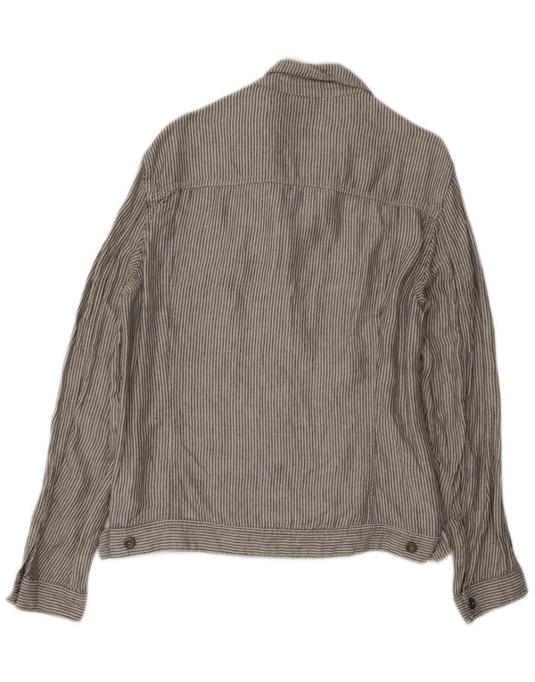 Zara Mens Bomber Jacket UK 40 Large Gris Pinstripe Lino